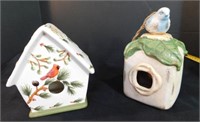2 Ceramic Birdhouses 9" T Décor
