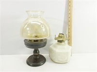White Glass Oil Lamp & wood candle Holder