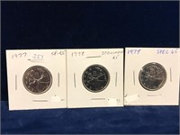 1977, 78, 79 Can Quarters  Unc. 65