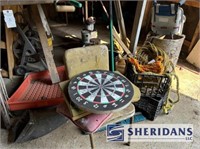 MISC. YARD EQUIPMENT:  SHOVELS, WIRE, HOSE REEL, R