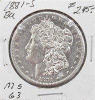 1881-S Morgan Silver Dollar Coin BU