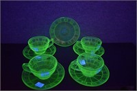 Jeannette Doric Uranium Glass Cups & Saucers