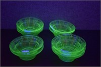 10 Jeannette Doric Uranium Glass Fruit Bowls