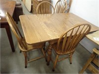 Oak Drop Leaf Table w/ (4) Chairs - 36"Wx29"Dx29"H