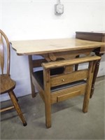 Antique Oak Table / Converts To High Back Padded