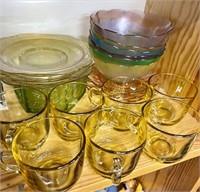 AMBER PUNCH CUPS - BOWLS - SAUCERS