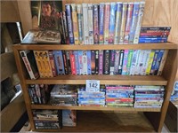 DVDs & VHS w/ heavy wooden shelf 27" t x 38" x 9"