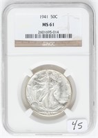 Coin 1941-P Walking Liberty Half Dollar NGC MS61