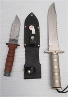 (2) Fixed blade knives, (1) with sheath. Longest