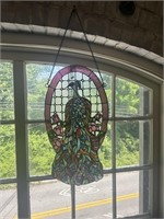 Peacock design hanging stained glass window