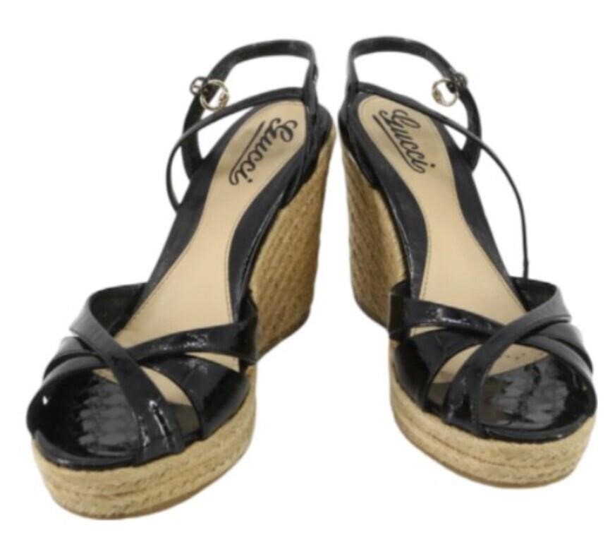 Gucci Black Wedge Sandals Size 37.5