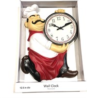 Fat Chef Holding Knife & Fork Wall Clock