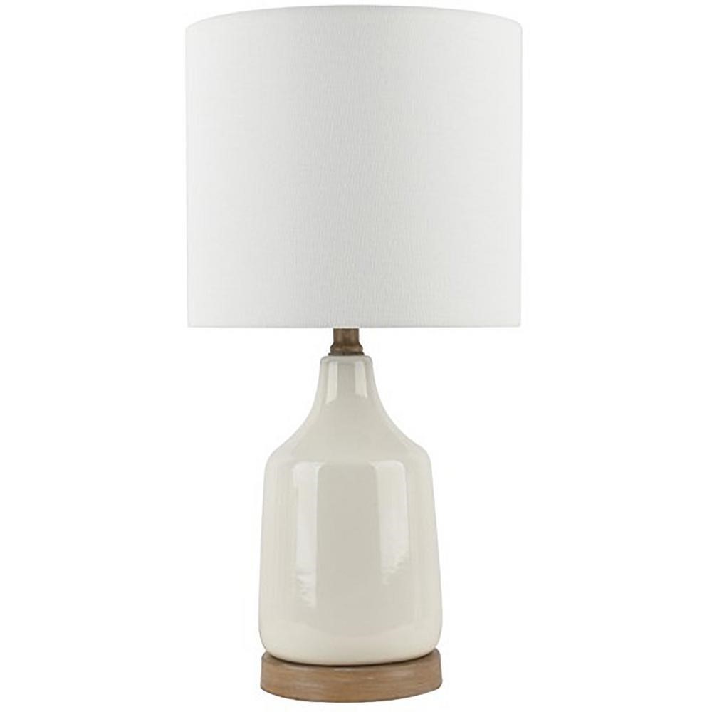 21.5 in. Cream and Faux Wood Table Lamp