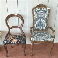 EARLY WALNUT SADDLE BACK CHAIR - BEEN REPAIRED