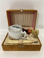 Antique mustache mug & shaving box set