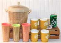 Vintage Raffia Ware Glasses & Ice Bucket + Chalet