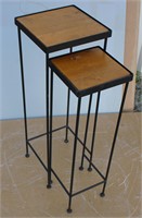 Metal Frame Wood Top Plant Stands set 2 32"T