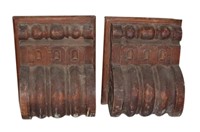 Pair of 19th C. Carved Wooden Corbels