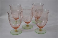 5 Etched WATERMELON Depression Glass Goblets