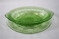 2 Uranium Green Glass CAMEO BALLERINA Serving Dish