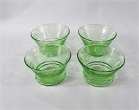 4 Etched Uranium Green Depression Glass Bowls
