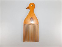 157 Vintage Wooden Hair Pick with Bird and Love Pa