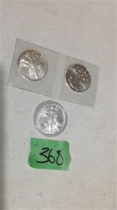 2-2005 and 1-2020 1 ounce fine silver dollars