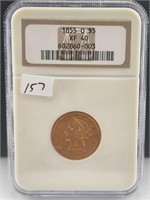 1855-O $5 Gold Liberty NGC XF40