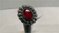 German Silver Garnet Stone Ring Size 7