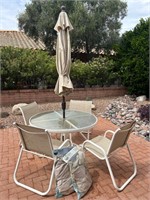 Patio Table 4 Chairs 8’ Umbrella & Stand