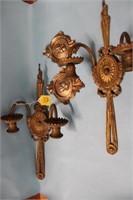 4pc; Pair Brass Candle Sconces & Pair of Roman