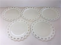 5 Large Open Lace Milk Glass Platters