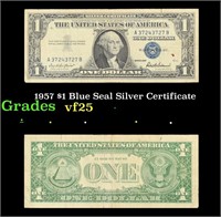 1957 $1 Blue Seal Silver Certificate Grades vf+