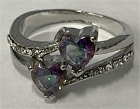 Mystic Rainbow Topaz Heart Fashion Ring