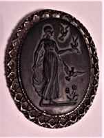 Large Black Glass Cameo Intaglio Pin Pendant