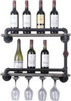 Indust. Wine Rack  4 Glass Holder  2-Tiers