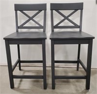 (BC) Pair of Wood Dining Chairs Gray Painted, 17