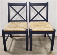(BC) Pair of Woven Seat Dining Chairs, navy