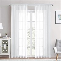 AMPHIWELL Sheer Curtains 102 Inches Long, White