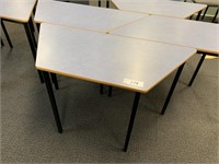 7 Blue Timber Topped Trapezoid Tables