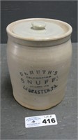 Demuth's Snuff Stoneware Crock, Lancaster