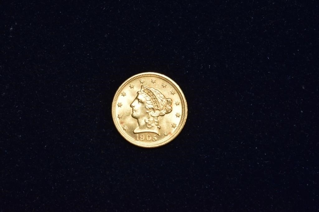 US 1905 Coronet Head $2.50 Quarter Eagle gold coin