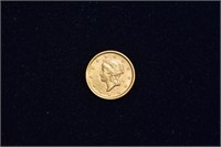 US 1852 Liberty Head $1 gold coin, 1.65g; as is