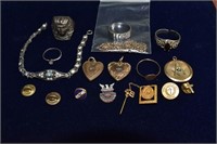 Collection of costume jewelry & service pins: some