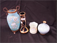 Four pieces of vintage items: 6 1/2" high blue