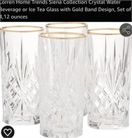 (4)  New 12oz  Crystal Water Glasses Gold Rimmed