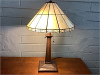 Tiffany Style Lamp W//Leaded Glass Shade, 26in T