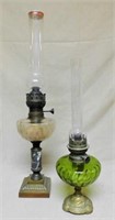 French Glass Font Oil Lamps.