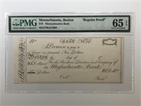 $10 Massachusetts Bank Reprint Proof PMG 65 EPQ