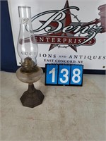 EARLY OIL LAMP - CAST IRON BASE